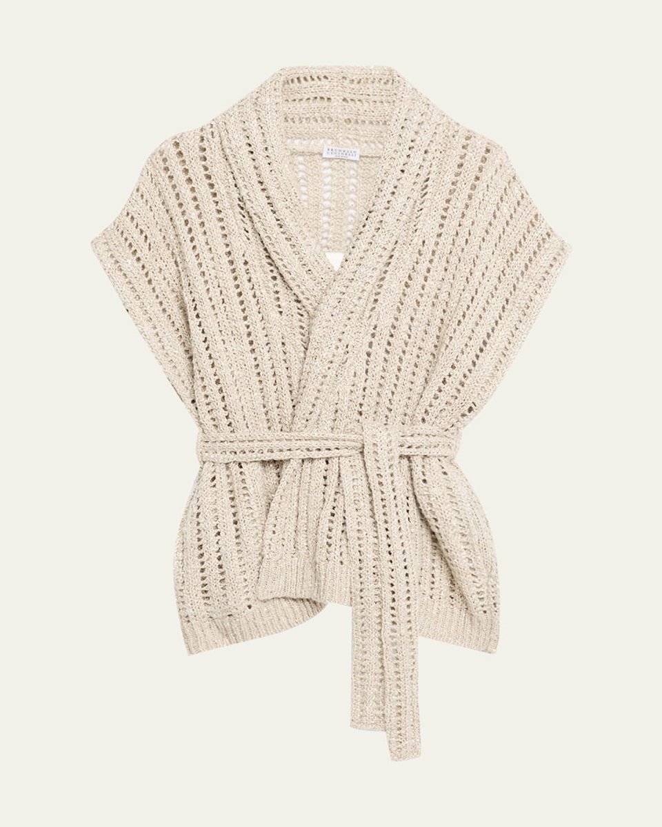 Openwork Pailette Rib Long Wrap Cardigan